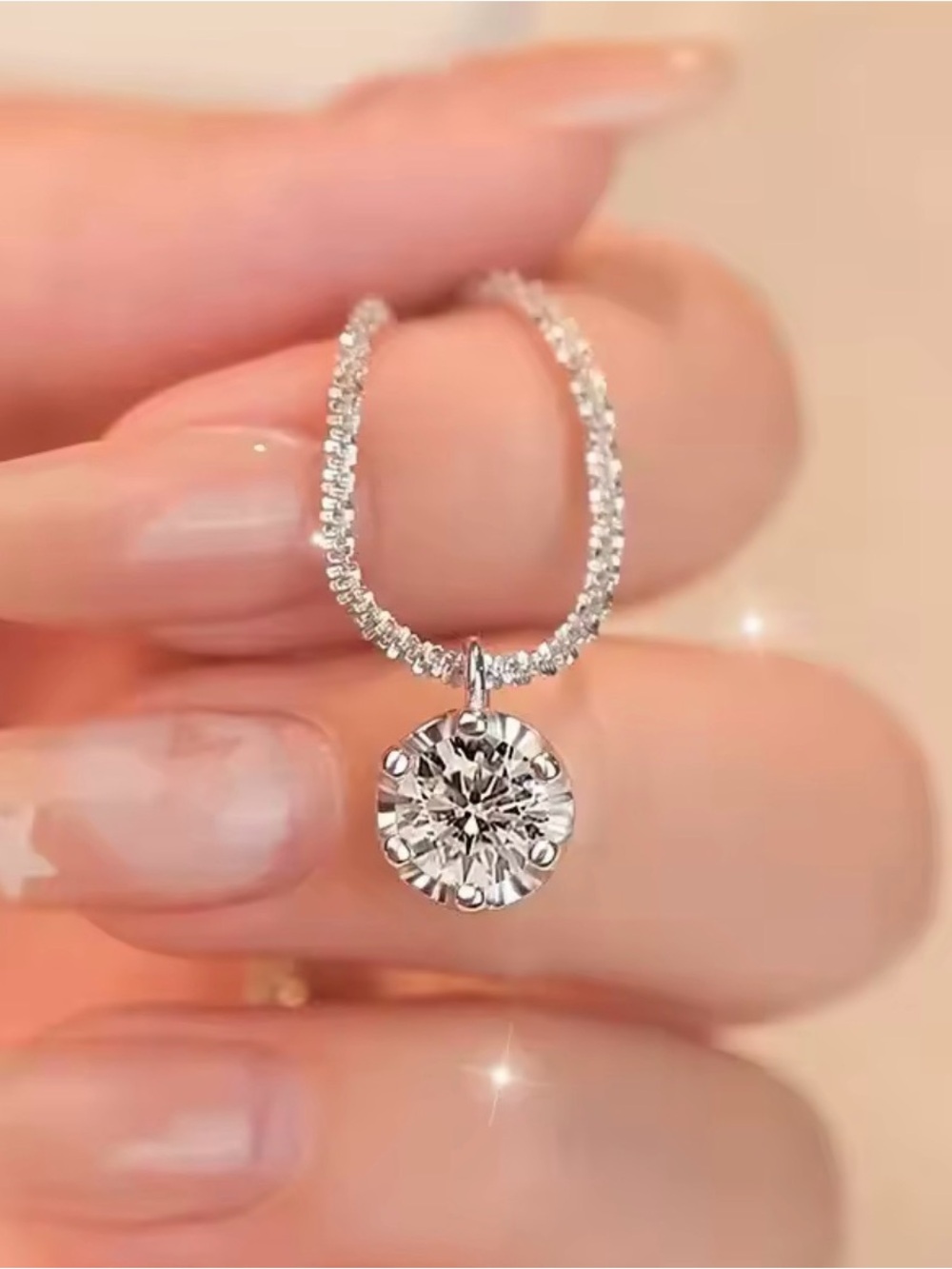 925 Sterling Silver Necklace with Zircon Pendant, Sparkling Clavicle Chain